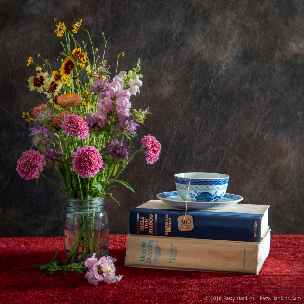 Flowers, books, and a cup of tea © 2018 Patty Hankins