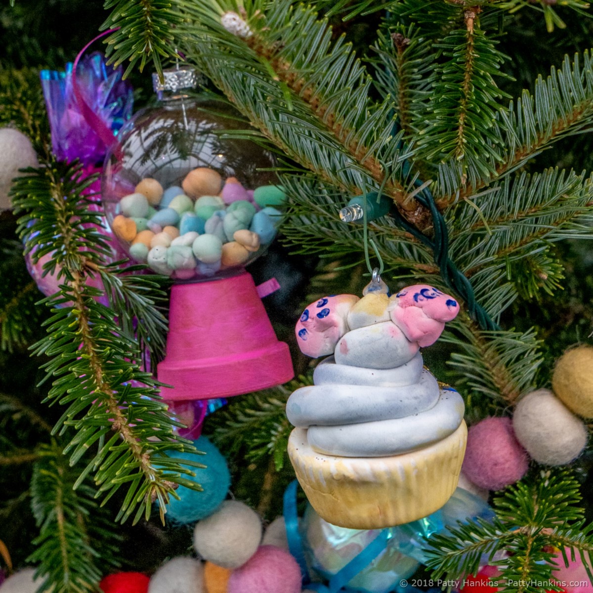 Decorations in the Conservatory on one of the trees decorated by local school children, Longwood Gardens, Christmas 2018 © 2018 Patty Hankins