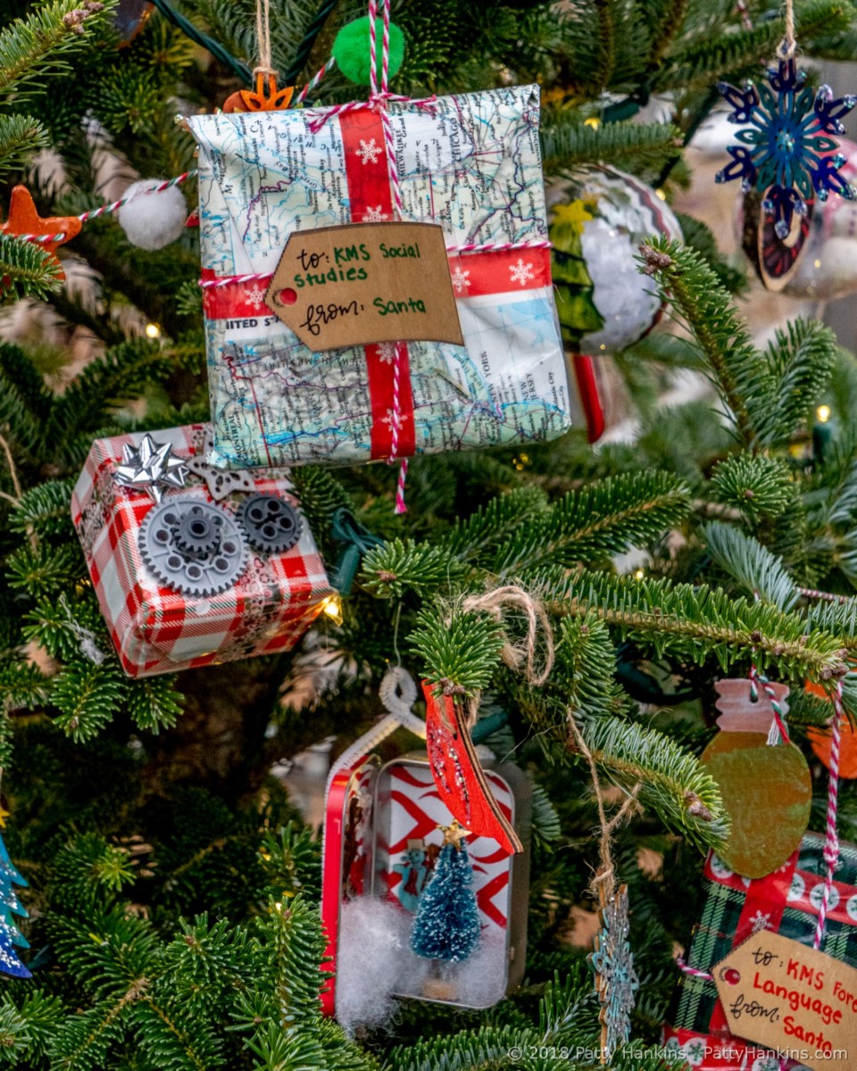 Decorations in the Conservatory on one of the trees decorated by local school children, Longwood Gardens, Christmas 2018 © 2018 Patty Hankins